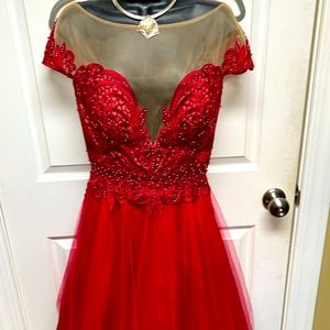 Christmas Red sequins mid length 21 inches pit to pit